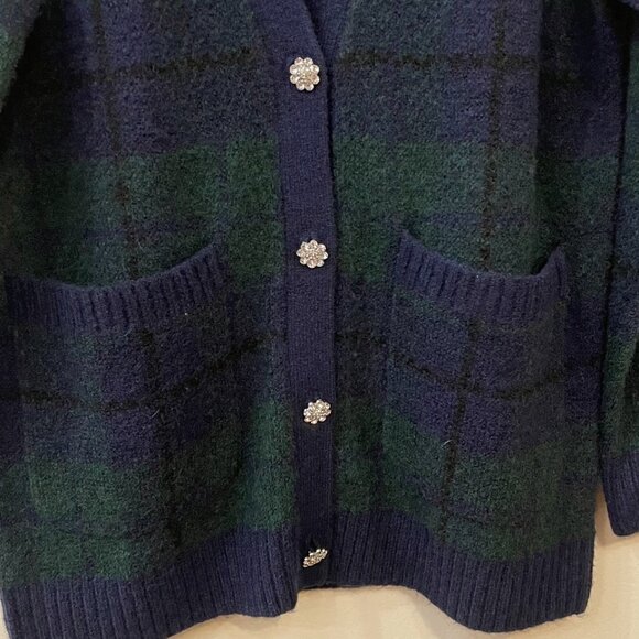 New Rails Runi Tartan Jeweled Button Cardigan Navy Green XS $268 - Picture 6 of 9
